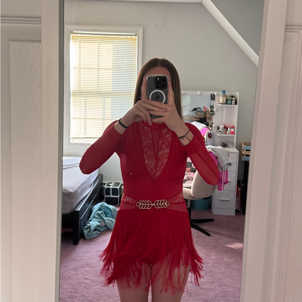 Weissman Red Long Sleeve Lace Dress